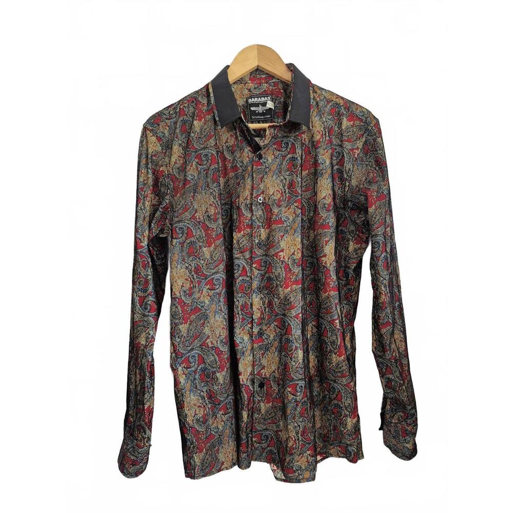 Barabas Mens Button Down Cord Textured Dress Shirt Long Sleeve Red